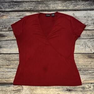 New York & Company Womens Stretch Wrap V Neck Short Sleeve Top Red Size Medium